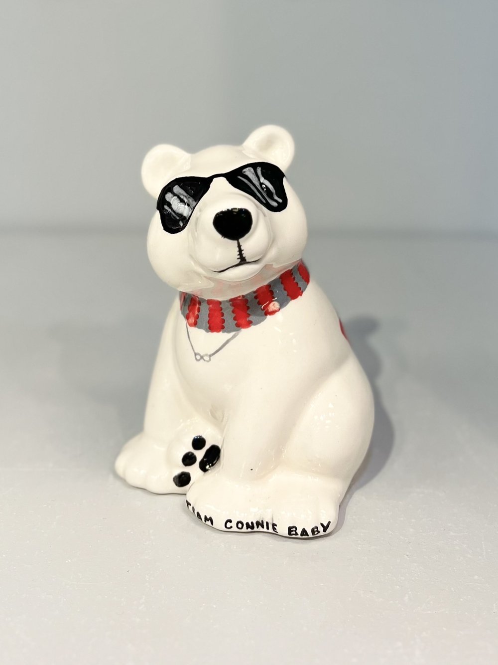Painted ceramic bear wearing sunglasses from Paint Fusion