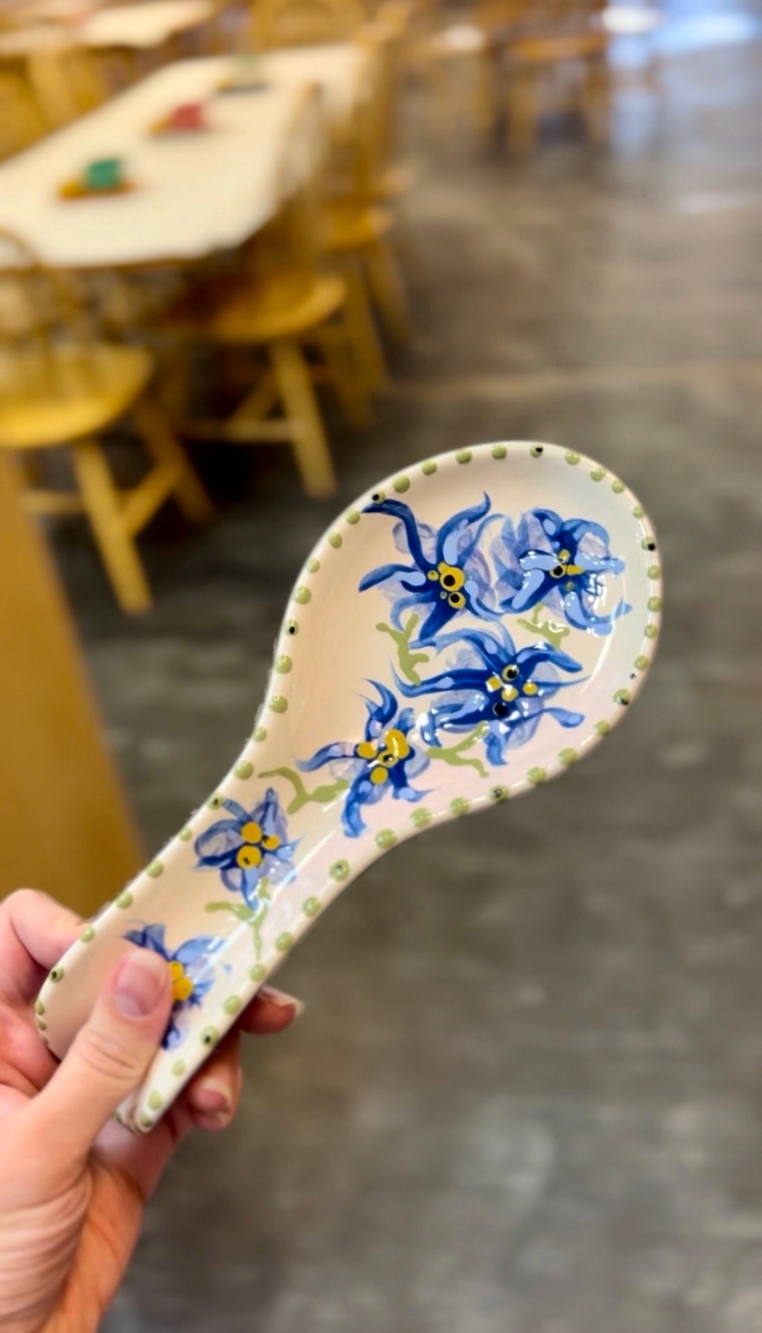 Hand-painted floral ceramic spoon rest from Paint Fusion